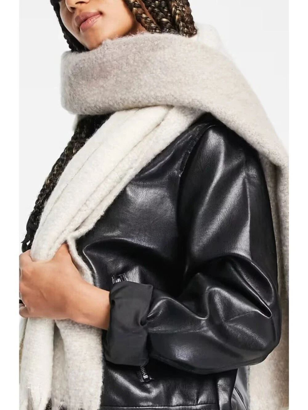 ASOS DESIGN Beige Two Tone Fluffy Tassel Scarf Oversized Winter Wrap One Size